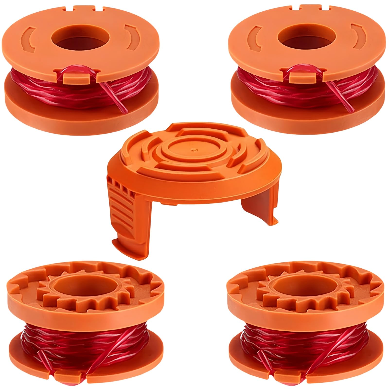 5 Pcs WA0010 Replacement Trimmer Spools Compatible with Worx, 3m Long String Trimmer Line Suitable for 20V Worx Grass Trimmers Replace WA0004, WG150, WG151, WG160, etc(4 Trimmer Spools + 1 Spool Cap)