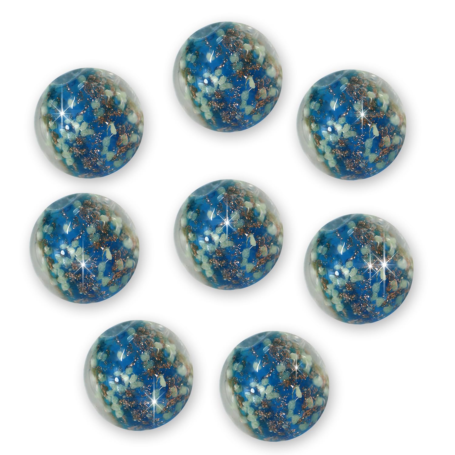 とんぼ玉 【ライトブルー】 ガラスビーズ 蓄光 丸型 球体 ラウンドビーズ 穴あり アクセサリーパーツ ハンドメイド 8個入り 【14mm】 きらきらぷんぷん丸 TBD-005 の商品画像