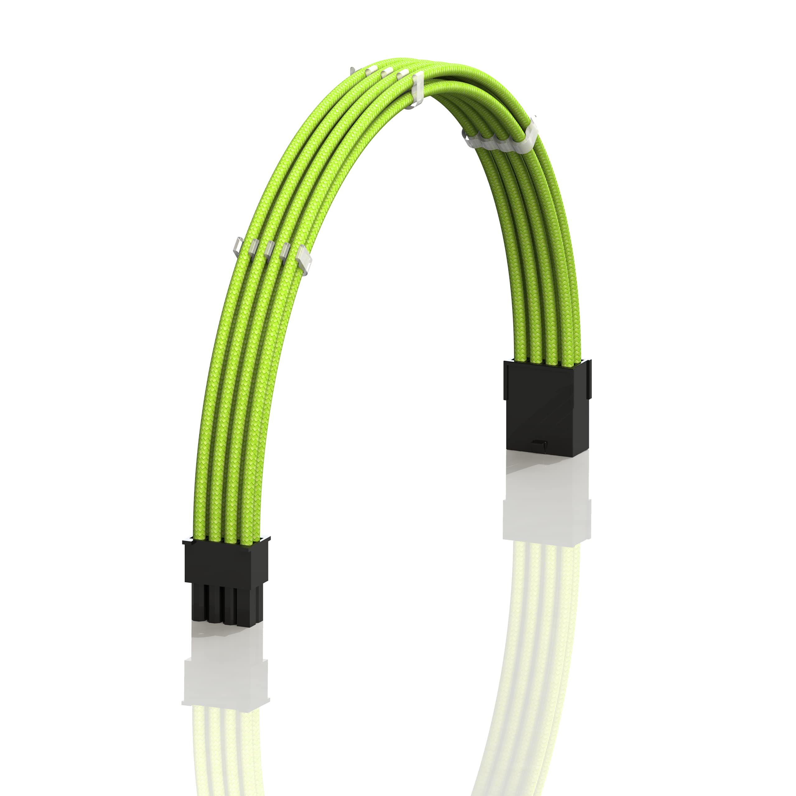 LINKUP - AVA 30cm PCI-E 8 Pin (6+2) GPU PSU Power Supply Braided Sleeved Custom Mod PC Extension Cable w/Combs | Strong & Stiff Design | Single Pack | 300mm - Green