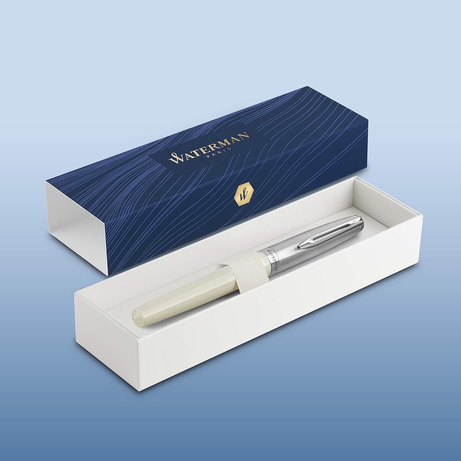 Waterman Emblème Rollerball Pen, Ivory with Chrome Trim, Fine Point with Black Refill, Gift Box - Image 3