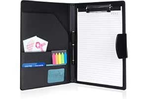 AGOER Padfolio Clipboard Folder, Leather Portfolio Organizer Binder with Magnetic Closure Cover for Interview Resume Office Conference, Business Portfolio Included Letter Sized Papers & Sticky Tabs & Pen