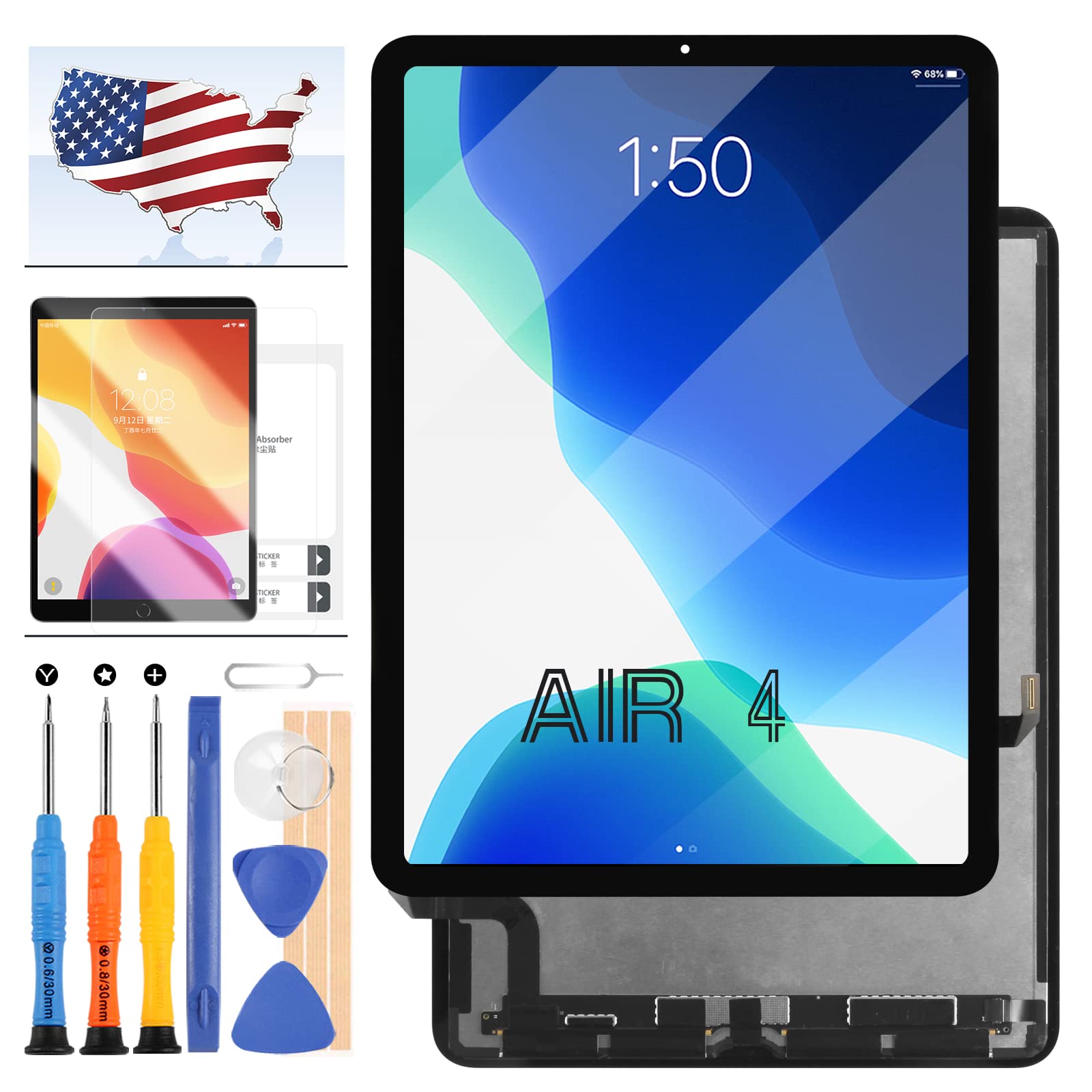 Photo 1 of for iPad Air 4 4th Gen Screen Replacement A2324 A2072 A2325 A2316 for iPad Air 4 (2020) 10.9 LCD Display Touch Digitizer Assembly Sensor Glass Panel Parts Kits,with Tools +Screen Protector