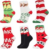 LUCKIEY 6 Pairs Women Christmas Fuzzy Fluffy Socks - Cozy Warm Winter Slipper Bed, Soft Plush Holiday Socks for Xmas Gift