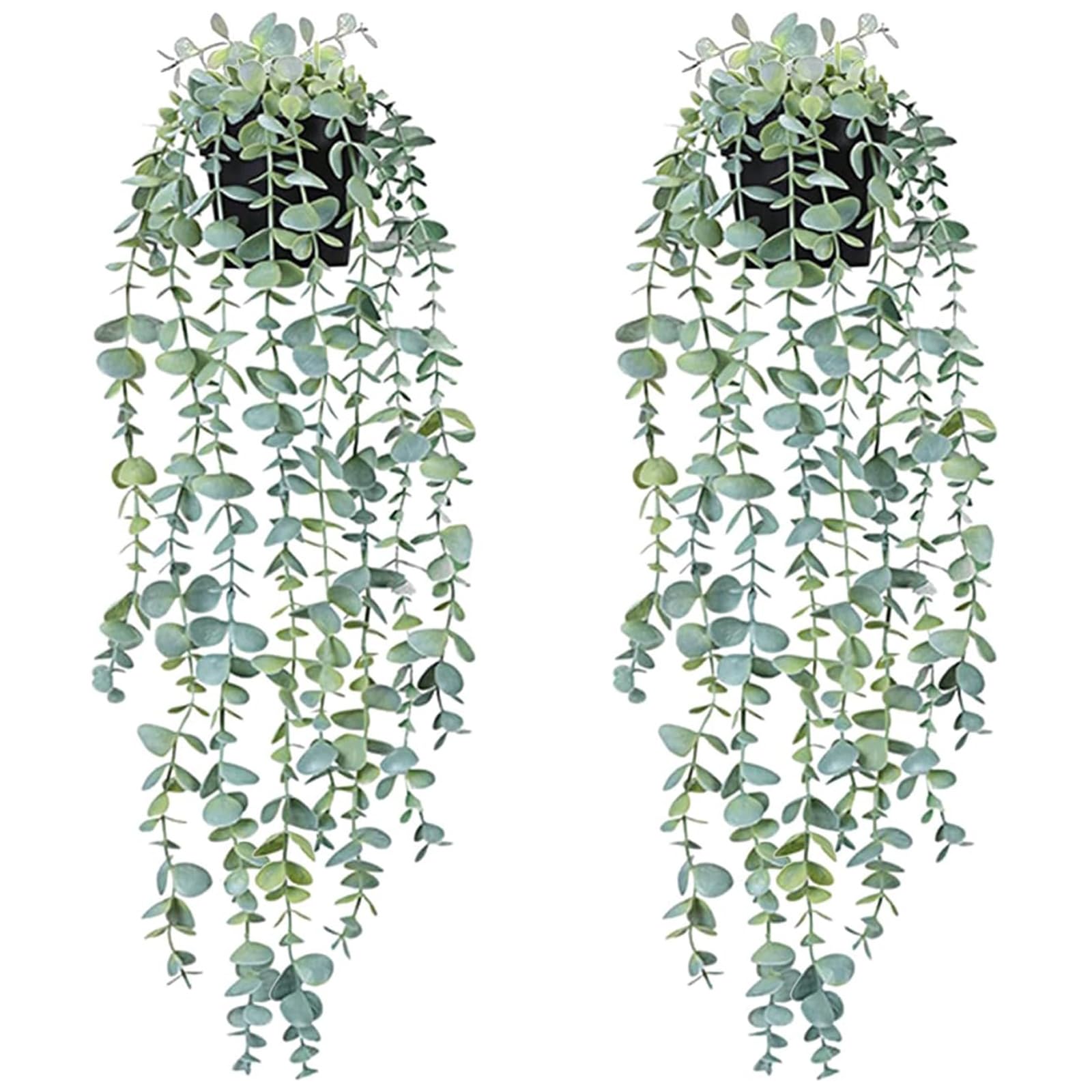 Photo 1 of 2 Pack Artificial Hanging Plants with Pot, Fake Hanging Plants, Fake Plant Potte, Artificial Eucalyptus Plant, Faux Eucalyptus Potted for Office Living Room Home Wall Shelf Balcony Bathroom Decor