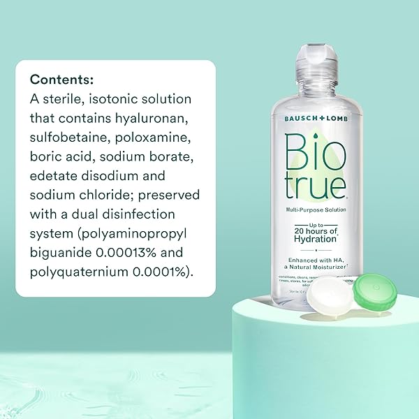 BIOTRUE CONTACT SOLUTION, MULTI-PURPOSE LENS SOLUTION FOR SOFT LENSES, CLEANS, DISINFECTS, REMOVES PROTEIN BUILD-UP, DIRT & DEBRIS, HYDRATES, STORES & CONDITIONS CONTACTS, 4 FL OZ (PACK OF 1)