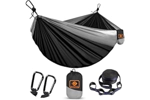 QEVOOON Camping Hammock for Outside,Double Hammock with Tree Straps(18+1Loops) 210T Nylon Parachute Lightweight Portable Hammock for Outdoor Travel,Hiking,Backpacking,Hunting,Outdoor,Beach,Camping Gear