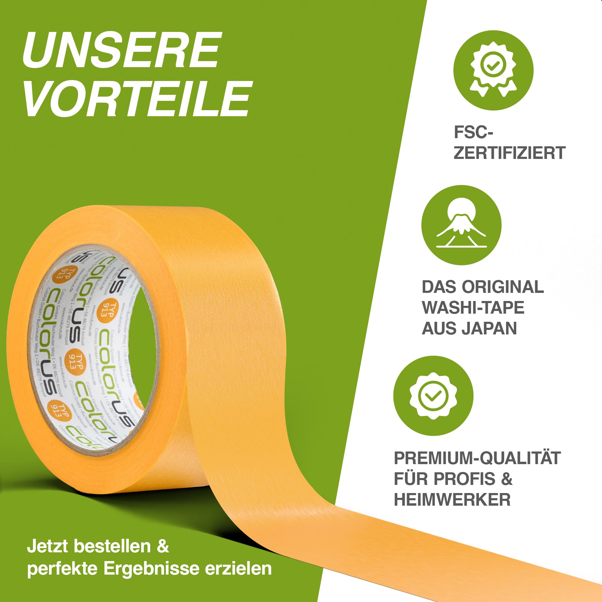 Colorus 3 x Profi Maler-Goldband Soft Tape | Maler Abklebeband 50 mm x 50 m UV beständig | Klebeband für gestochen scharfe Farbkante | Lackierband Lackier-Klebeband Lack-Abdeckband 10