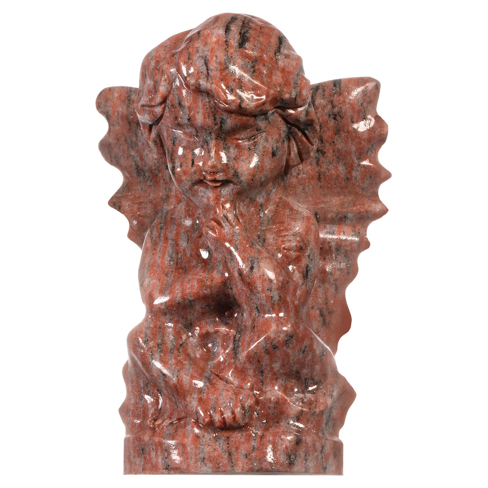 Nupuyai 4" Sesame Red Jasper Crystal Stone Cupid Angel Statue, Love Guardian Angel Figurine Healing Stone Carved Stone Figure for Home Office Decor