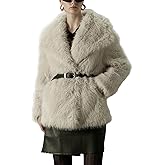 Bellivera Womens Faux Fur Leather Jacket Fleece Cropped Warm Fluffy Coat Soft Zip Outerwear