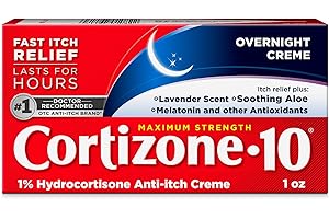 CORTIZONE 10 Cortizone-10 Maximum Strength Overnight Itch Relief Cream, 1% Hydrocortisone, Fast-Acting, Lavender Scented Anti-Itch Cream for Bug Bites, Rash, Eczema, Psoriasis, Poison Ivy, Oak, Sumac, 1 oz