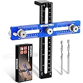 WORKPRO Cabinet Hardware Jig, Aluminum Alloy Cabinet Handle Jig with 4mm Drill Guide, Adjustable Cabinet Handle Template for Handles/Pull//Knobs on Drawers & Cabinets