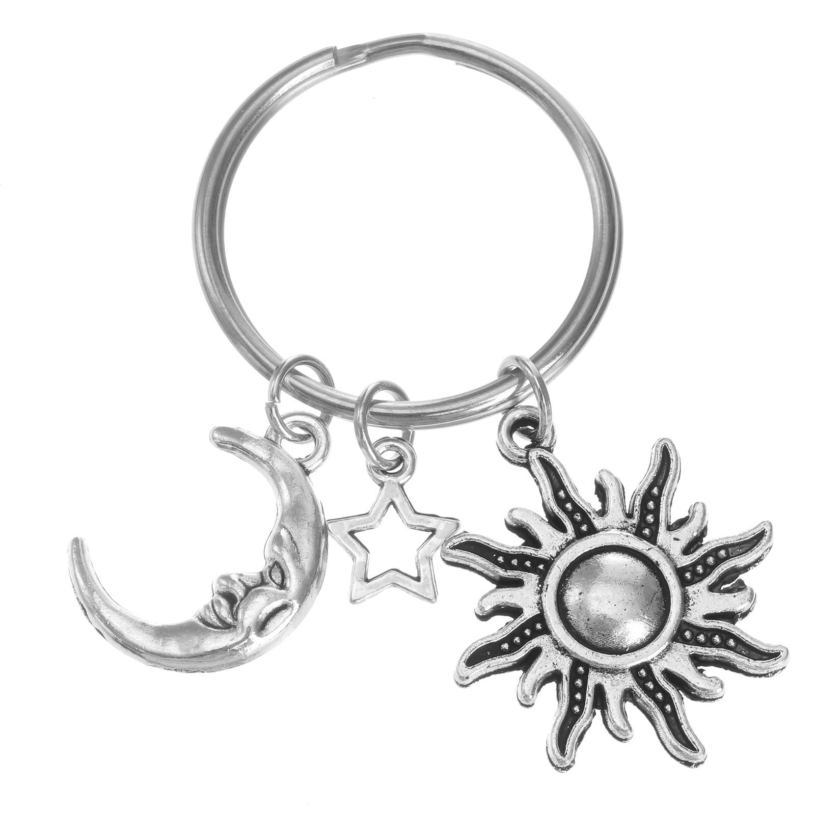NUOBESTY Sun Moon Star Keychain Stainless Steel Key Ring Charm for Purse Handbag Backpack Car Key Jewelry Decor