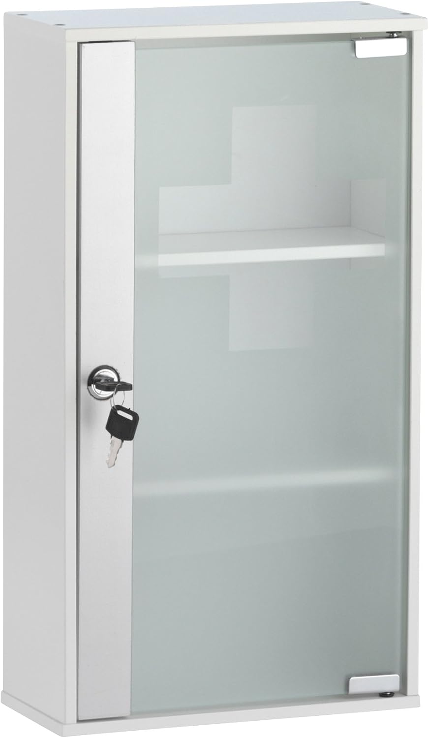 Armoire à Pharmacie Verrouillable En Inox - 2 Compartiments, Porte En Verre Dépoli, 30x30cm, Livrée Avec 2 Clés