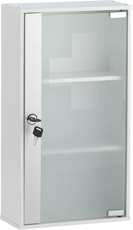 axentia Medizinschrank in Weiß, MDF Schrank zu Wandbefestigung, Tür aus