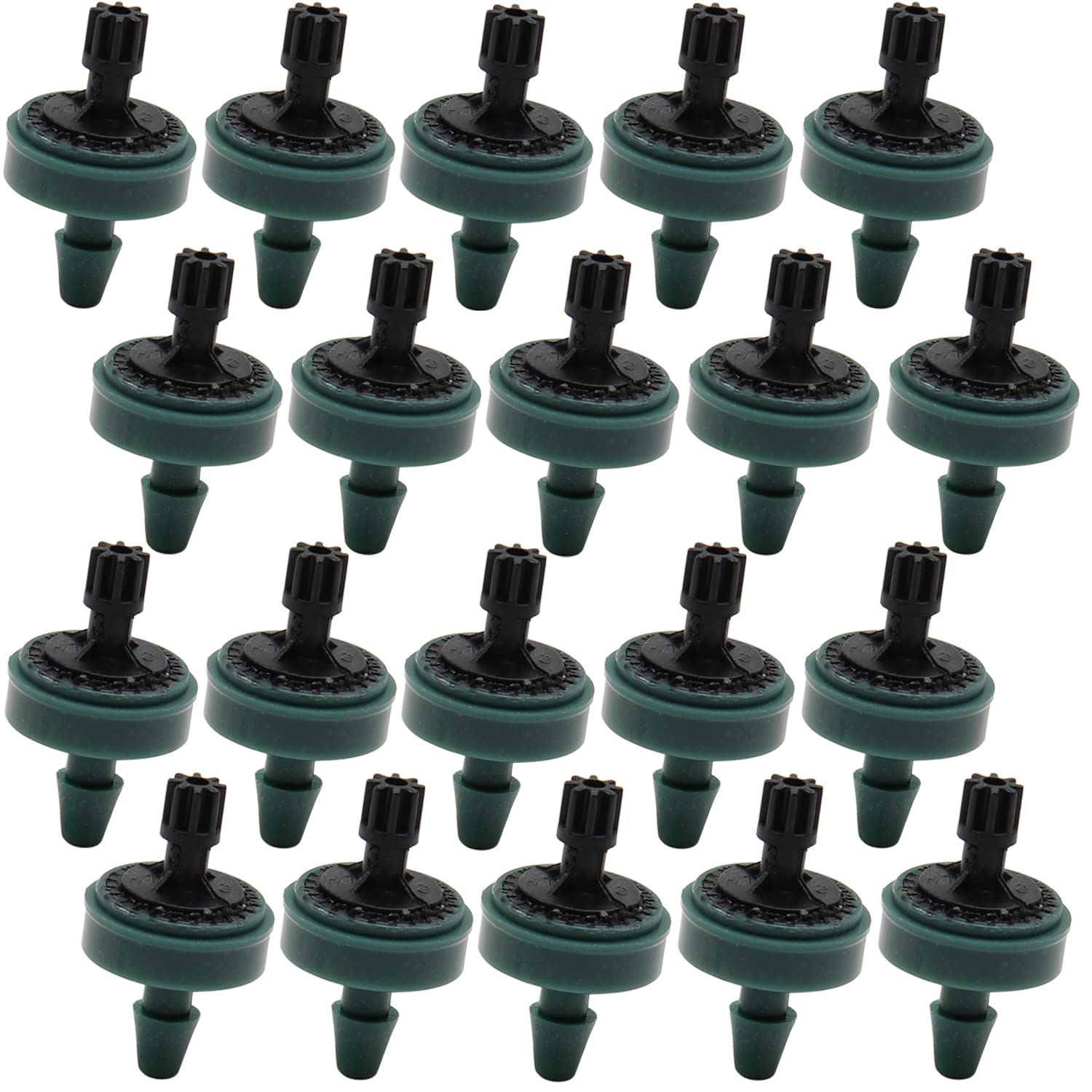 MroMax Pressure Compensating Dripper 8L Emitter for Garden Lawn Drip Irrigation with Barbed Hose Connector, Plastic Black&Green 20Pcs