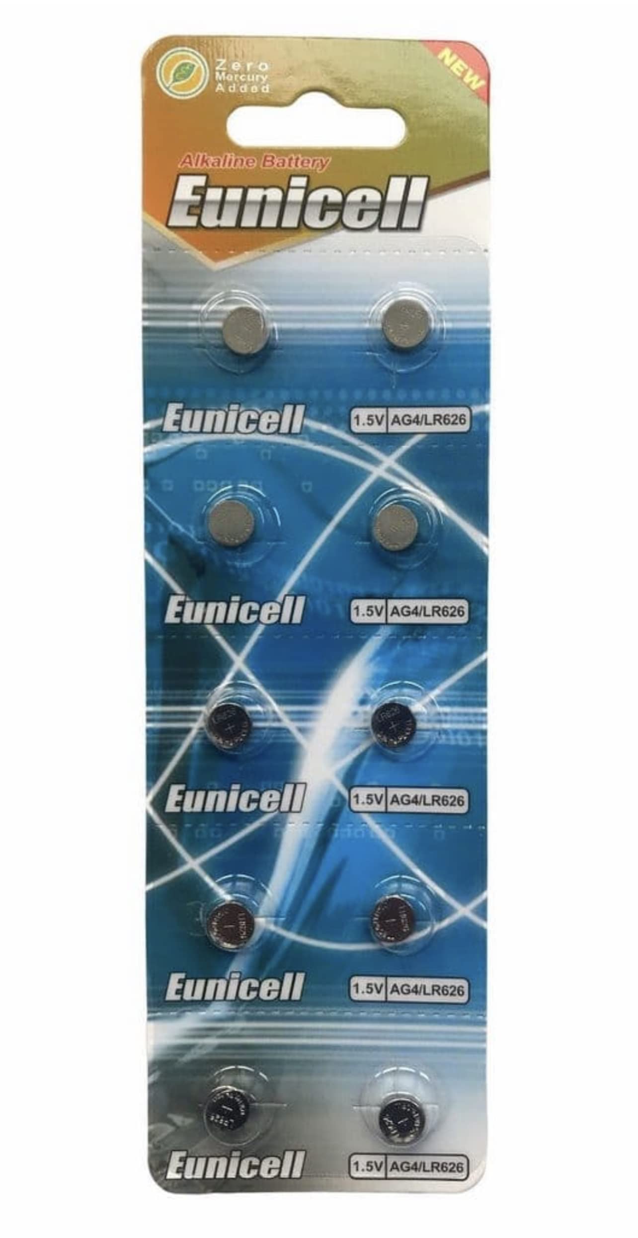 10 x Eunicell 1.5v AG4 Alkaline Button Cell Batteries in Separate Blister Packaging
