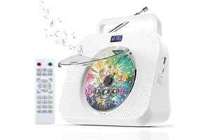 WSJSYH CD Player with Bluetooth，Double HiFi Sound Speakers，Sleep Mode,Desktop CD Music Players,Support AUX/USB/Headphone Jack/Music Fiber Optics/FM Radio Boombox for Home,Office(White)