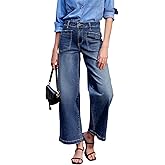 Sidefeel Women's Wide Leg Jeans High Waisted Stretchy Jeans Straight Leg Loose Fit Zimbaplatinum Ankle Denim Pants