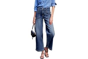 Sidefeel Women's Wide Leg Jeans High Waisted Stretchy Jeans Straight Leg Loose Fit Zimbaplatinum Ankle Denim Pants