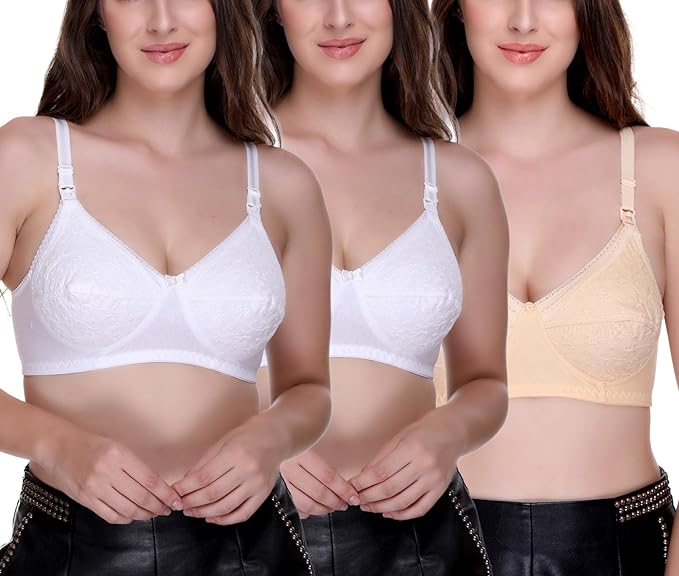 Women's Beige Breast Feeding Maternity Bra Elastic Straps for Milk Feeding