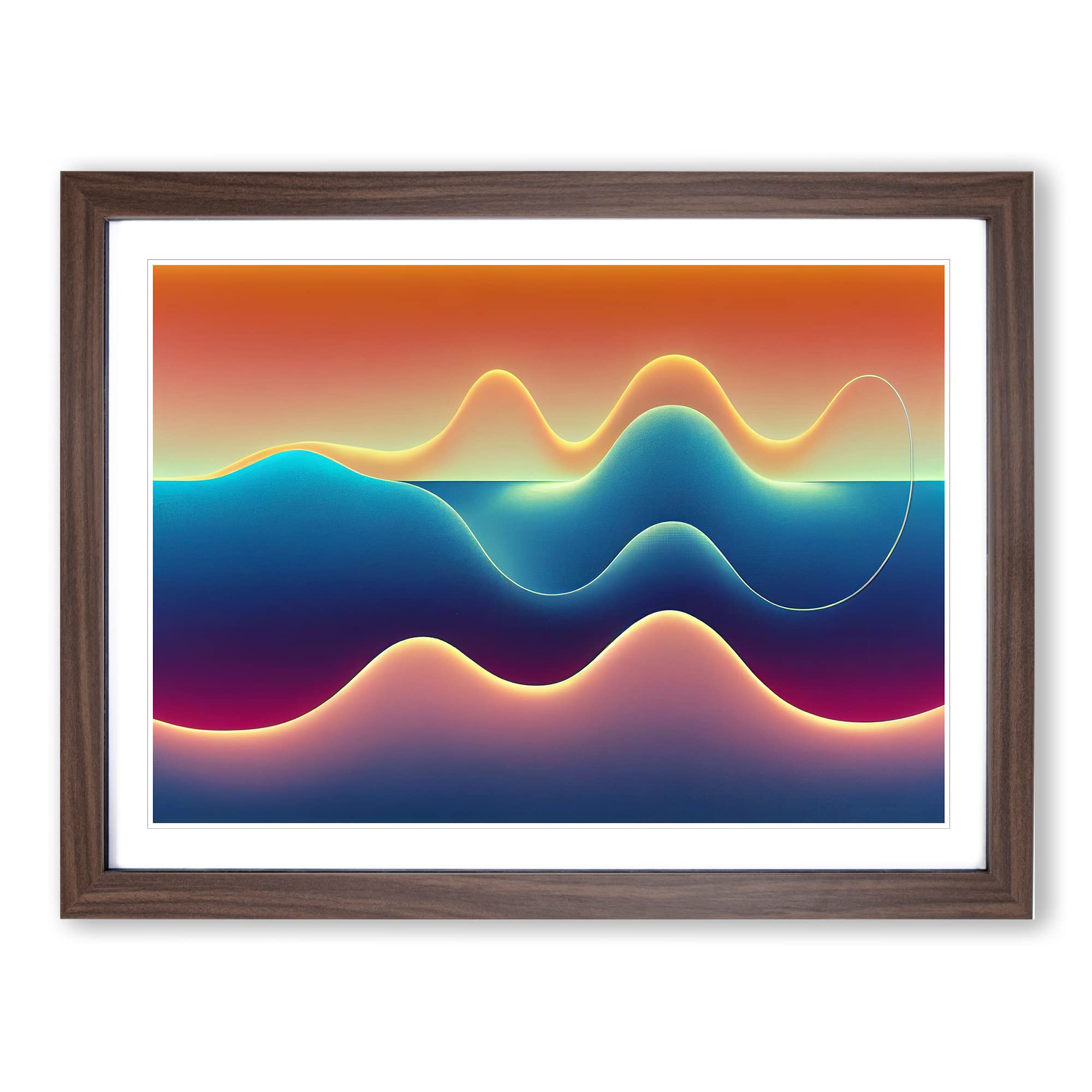 Soundwaves Modern Art Abstract Framed Print | A4 Walnut Framed Wall Art | Ready to Hang | Abstract Fantasy Picture | Living Room Bedroom Lounge Office