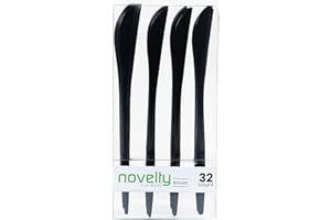 PLASTICPRO Novelty Modern Flatware, Cutlery, Knives Luxury Black 32 Count