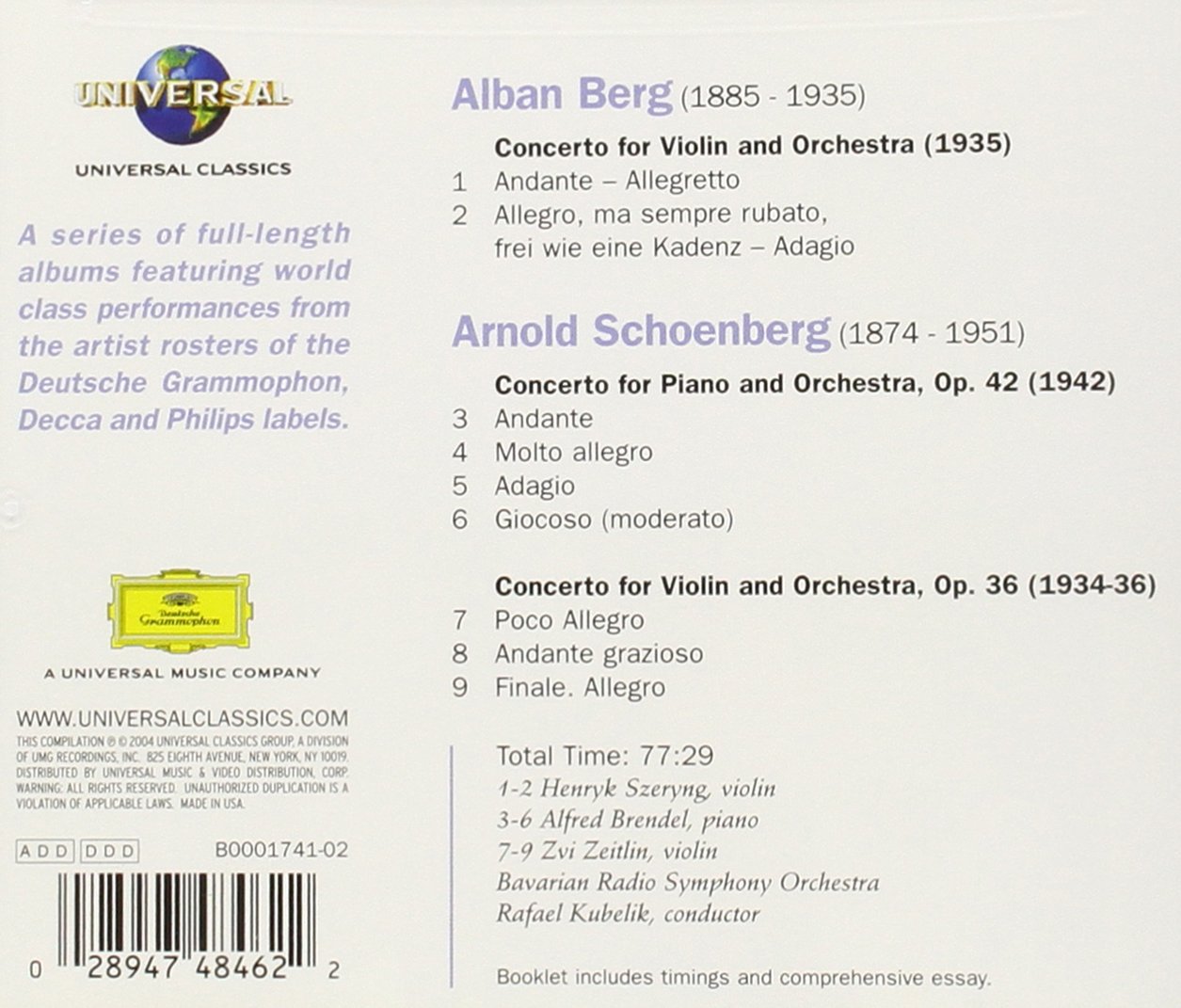 Berg Violin Concerto / Schoenberg Piano Concerto; Violin Concerto