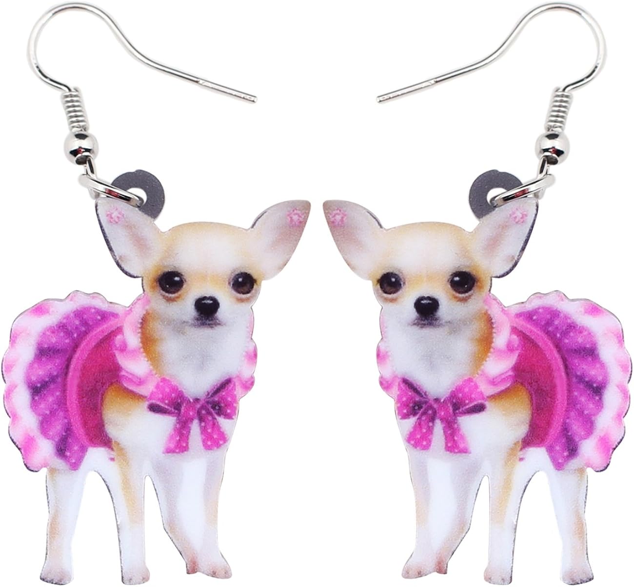 Bonsny Chihuahua Dog Earrings Cute Pink Dress Puppy Charm Women Girls