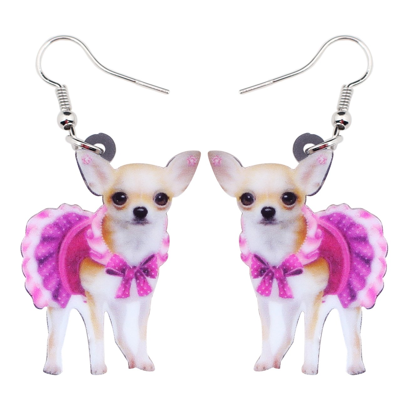 Bonsny Acrylic Drop Dangle Chihuahua Dog Earrings Jewelry For Women Girls Kids Gift Charms (Pink)