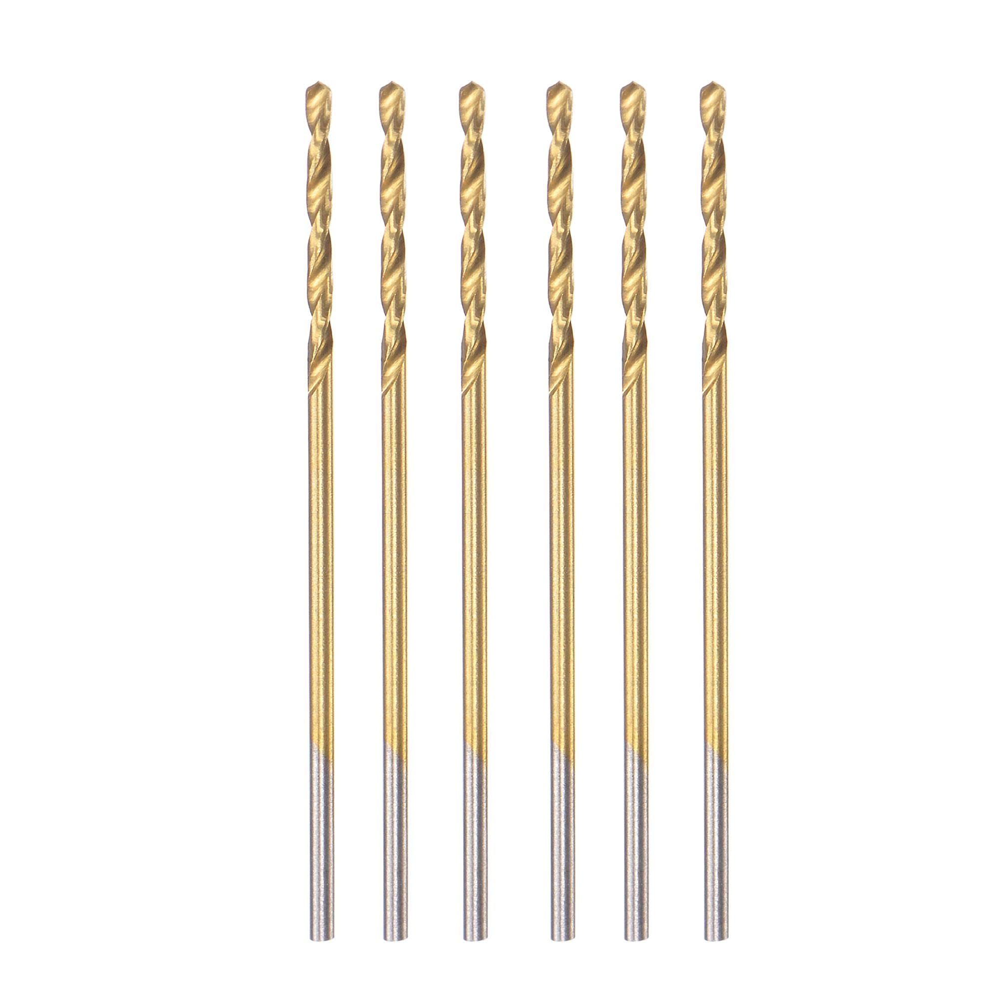 sourcing map High Speed Steel Straight Shank Twist Drill Bit Fully Ground Titanium Coated 1mm Drill Diameter 34mm Total Length 12mm Drill Bit Length 6 Pcs