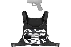 TBNBO Sports Chest Bag for Man and Women,Fits Most Pistol, Adjustable Tactical Chest Pack Running Vest Pouch Backpack, Water Resistant Reflective for Walkiing Dog Motorcycle Cycling Skiing, Balck White Camo