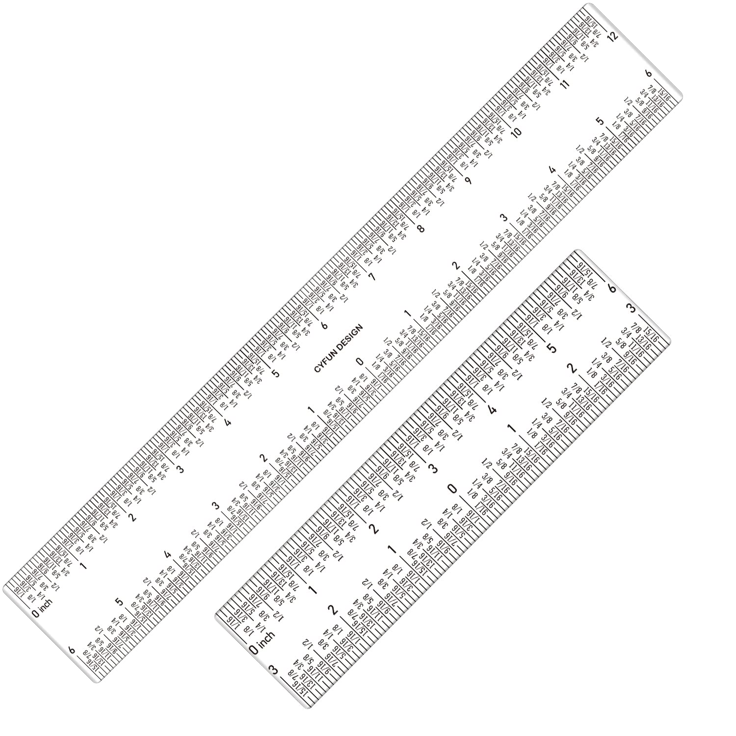 2 PCS 6 Inch /12Inch Clear Acrylic Ruler Zero-Centering Ruler with Inches & Metric Measuring Tool 12" and 6" Inch Straight Edge Rulers for Scrapbooking Card-Making Student School Office Home Tool