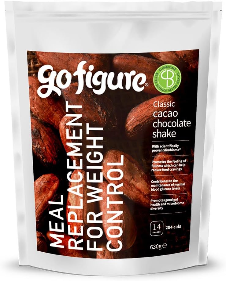 GoFigure Meal Replacement Shake With SlimBiome® Weight Management Ingredient | Cacao Chocolate | Prebiotic | Fibre | Protein | 14 Meals | 206 Calories Per Serving | 630 Gram Pouch