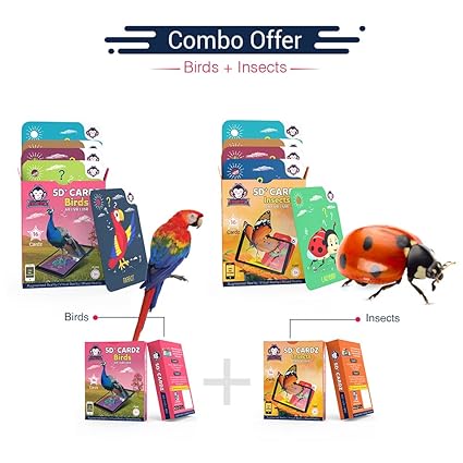 RedChimpz - Educational Games for Kids AR + VR 5D Flash Cards Games (Set of 40) Augmented and Virtual Reality Cards for Children (3-8 Years) Kids Educational Games - Combo of Birds and Insects Cards