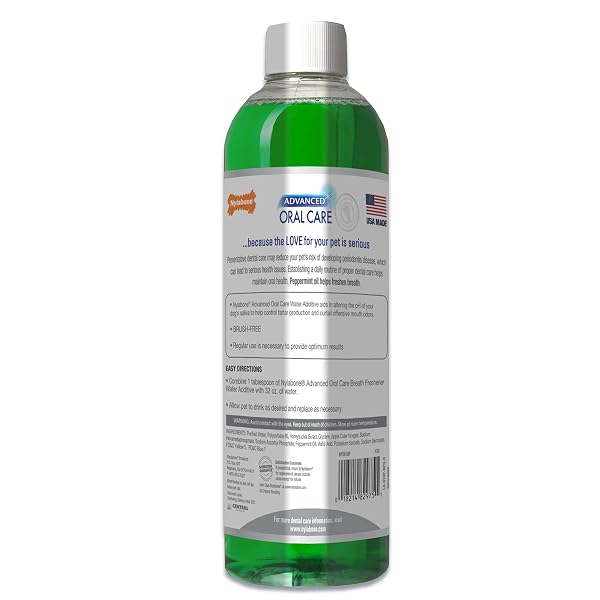 NYLABONE ADVANCED ORAL CARE PET DENTAL WATER ADDITIVE, LIQUID TARTAR REMOVER & BREATH FRESHENER FOR DOGS, DOG TEETH-CLEANING, PEPPERMINT FLAVOR, 16 OZ.