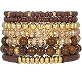 Zian Boho Colorful Crystal Beaded Bracelets Set for Women Bohemian Stackable Surfer Heishi Clay Gold Plated Beaded Stretch Bracelets Multilayer Bangles Summer Beach Vacation Jewelry Gift