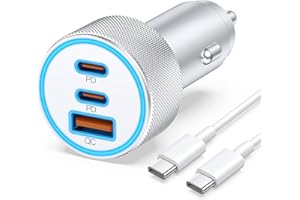 JUNVANG for iPhone 16/15 Pro Max Car Charger, 3-Port 67W Super Fast Charging USB C Car Charger Cigarette Lighter Adapter with 3FT USB-C Cable for iPhone 16/15 Pro Max/Plus/16e, iPad, Mac Book, Android Phone