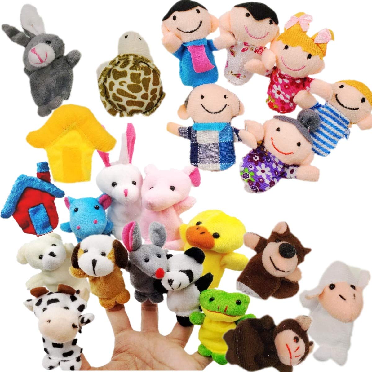 JZK 24 Finger Puppets Set animals family members cute Cloth Plush teaching dolls toddlers party bag fillers Kawaii Plush Finger stuffed toys for kids