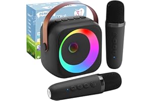 ZERFUN Mini Karaoke Machine for Kids Adults, Karaoke Microphone Wireless Microphones Rechargeable with Bluetooth Speaker, Girls Boys Kids Birthday Christmas Toys Gifts Presents, Black