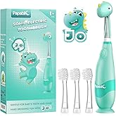 Papablic Toddler Sonic Electric Toothbrush Kids for Ages 1-3 Years, Baby Electric Toothbrush with Cute Dino Cover and Smart LED Timer, 4 Brush Heads (Jo)