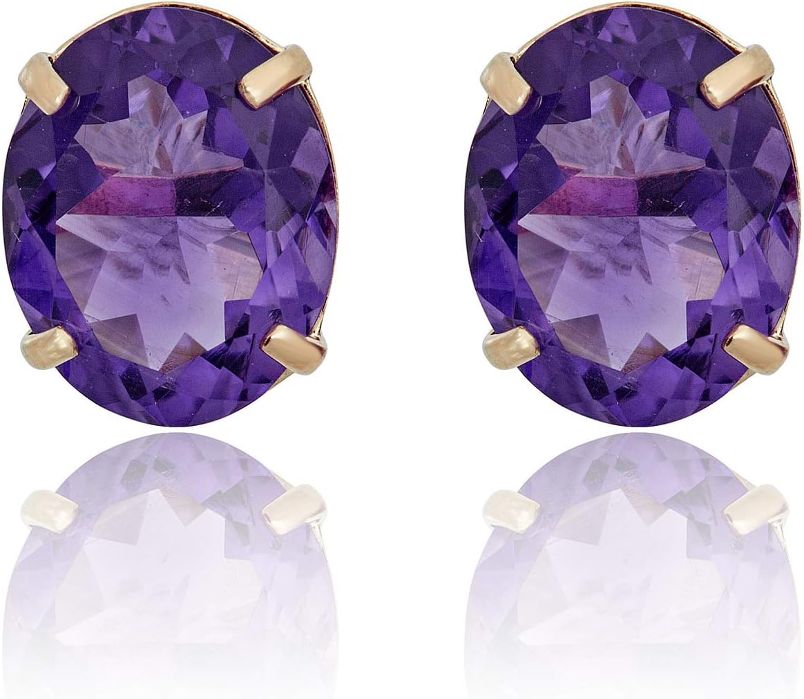 AVORA 14K Yellow Gold 10x8mm Oval-shaped Genuine Amethyst Stud Earrings