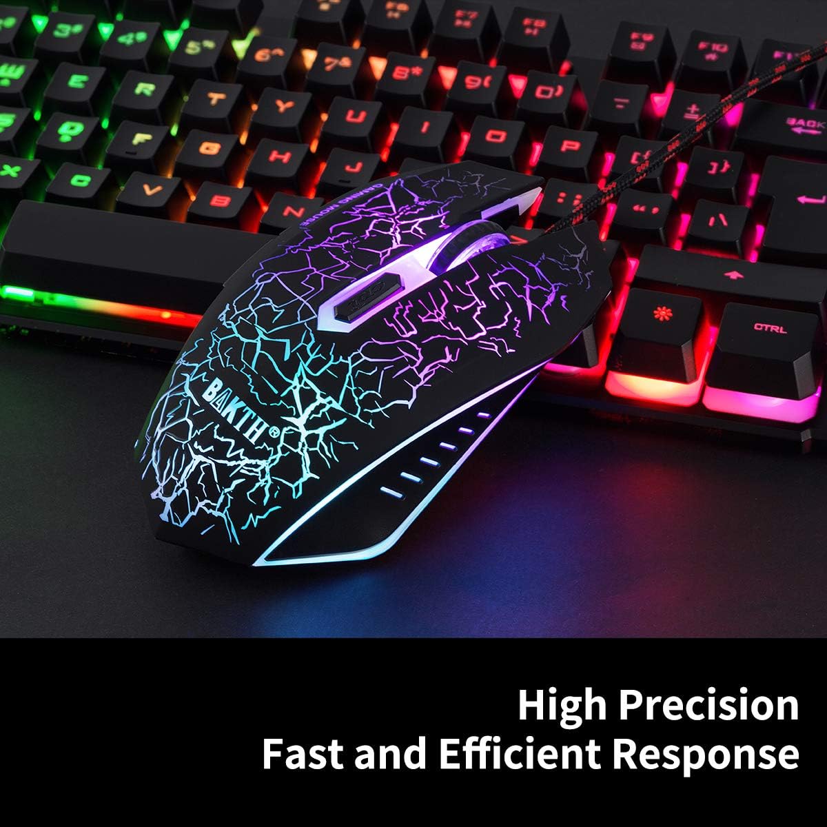 BAKTH Multiple Color Rainbow LED Backlit Mechanical Feeling USB Wired Gaming Keyboard and Mouse Combo for Working or Games - Image 4