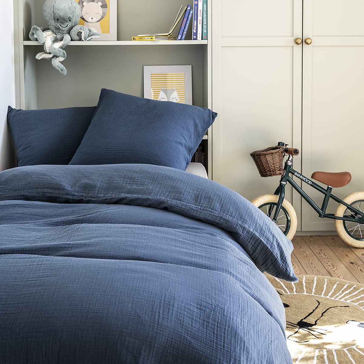 Essix Cotton Gauze Duvet Cover, Tendresse Chinese Blue, 140 x 200 cm