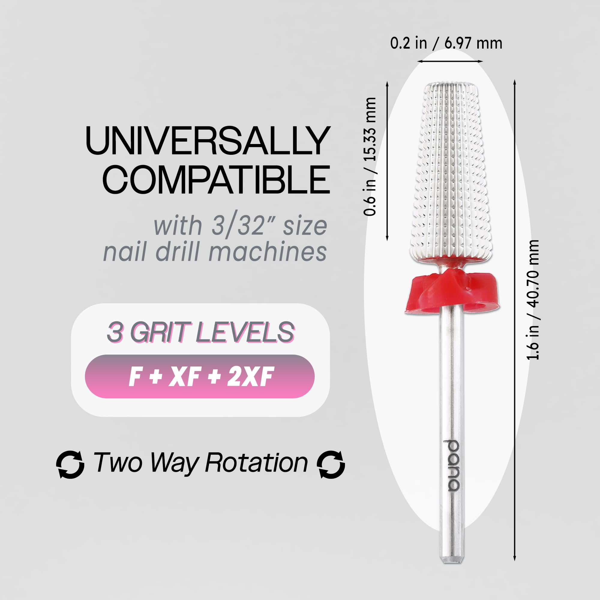 PANA Nail Carbide 5 in 1 Bit - Two Way Rotate use for Both Left and Right Handed - Fast Remove Acrylic or Hard Gel - 3/32
