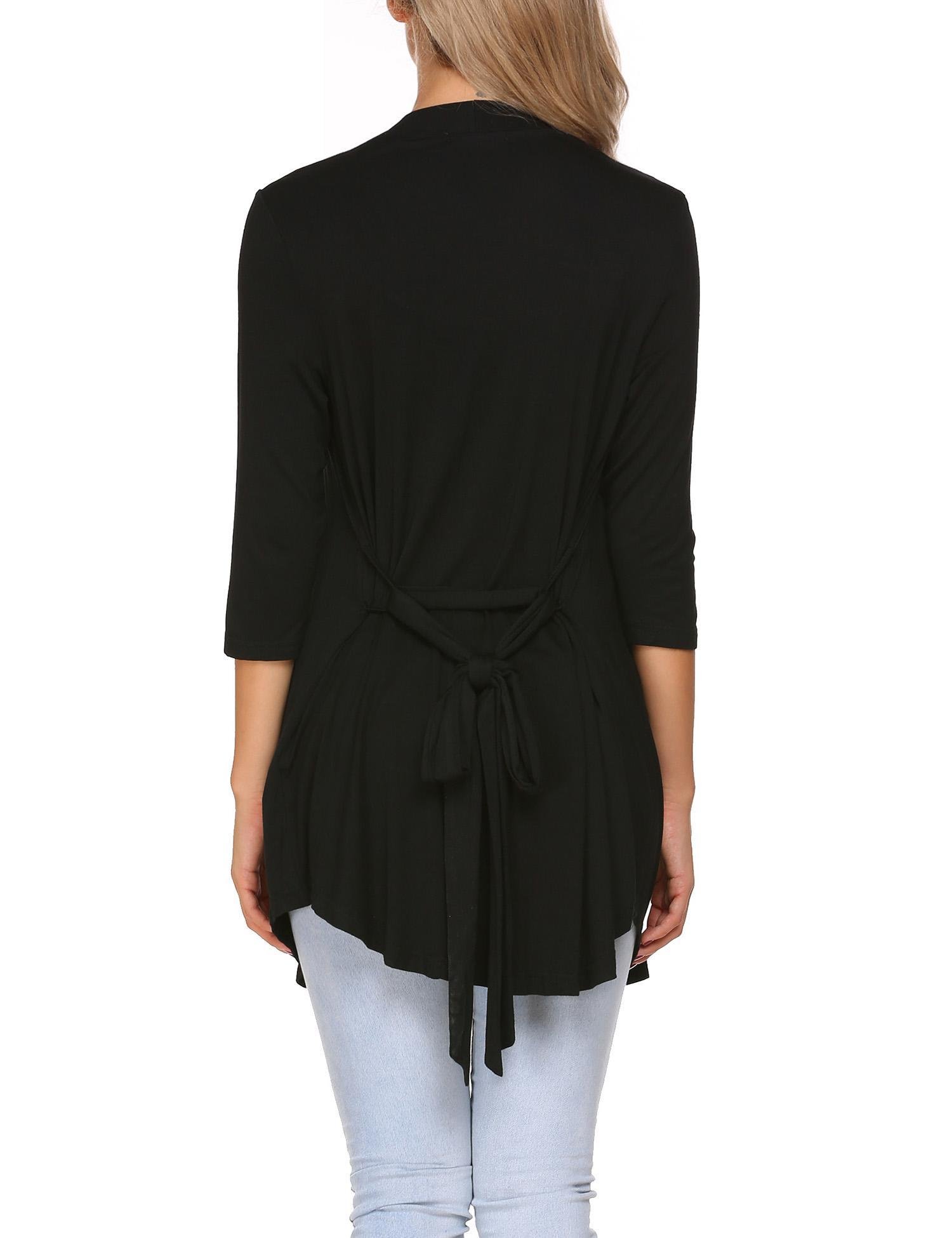 Zeagoo Women\'s long Sleeve Draped Open Front Longline Asymmetrical Hem Kimono Cardigan w/ Belt (Black/M)