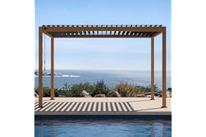 MIRADOR 111S Takasho Louvered Pergola 10x13 Wood Grain Outdoor Aluminum Pergola with Adjustable Rainproof Roof Full Aluminum Frame Ideal for Outdoor Deck Garden Patio Durable, Cherry Oak