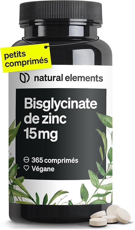 Zinc Bisglycinate Pur 15mg – 365 Comprimés Végétaliens – Zinc pour Plus d'un An – Antioxydant et Beauté – pour une Peau Saine – Système Immunitaire – Sans Additifs