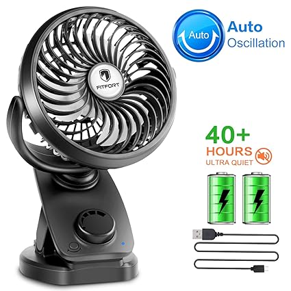 [2019 Neueste]USB Ventilator Leise mit 90°Automatische Rotation,Tragbarer Mini Tischventilator Wiederaufladbarer USB-Akku Bat