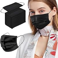 Black Face Masks, 100pcs Disposable Face Mask for Adult, 3 Ply Protection Safety Masks