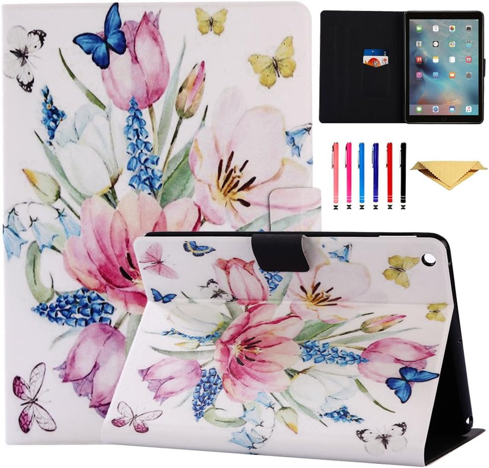 Monstek iPad Air 2 Case,Leather Case Card Slots Flip Wallet Cover with Stand for iPad Air 2/iPad 6,Spring Flowers